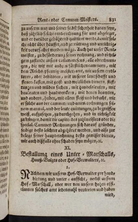 831-839, N. XI. Bestallung eines Unter-Marschalls, ...