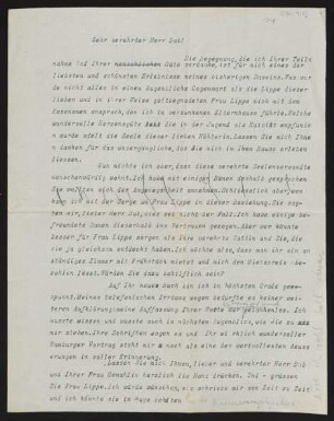 Brief von Gerhart Hauptmann an Hermann Hillger Verlag 