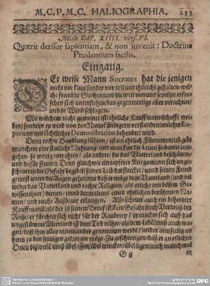 Quaerit derisor sapientiam, & non invenit: Doctrina Prudentium facilis. Eingang.