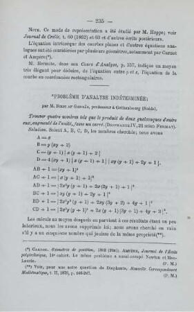 PROBLÈME D'ANALYSE INDÉTERMINÉE.