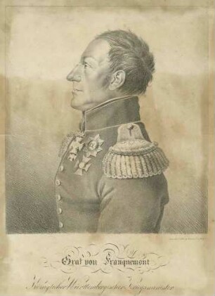 Graf Friedrich von Franquemont, General, Kriegsminister von 1816-1829 in Uniform mit Orden, Brustbild in Halbprofil,