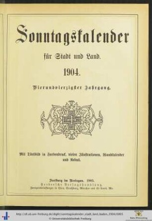 44. Jahrgang: Sonntagskalender für Stadt und Land