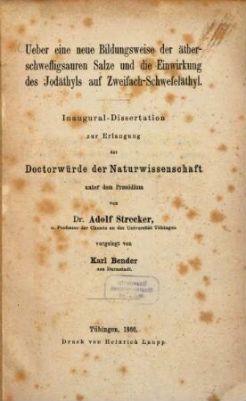 Ueber eine neue Bildungsweise der ätherschwefligsauren Salze und die Einwirkung des Jodäthyls auf Zweifach-Schwefeläthyl