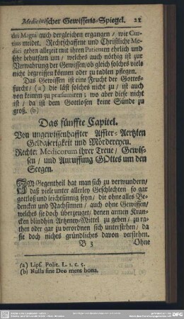 Das fünffte Capitel. Von ungewissenhaffter Affter-Aertzten Geldgierigkeit und Mördereyen