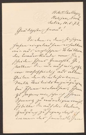 Nachlass von Justus Liebig (1803-1873): Brief von Rudolf von Willemoes-Suhm an Henriette Liebig - BSB Liebigiana II.D. Willemoes-Suhm, Rudolf von