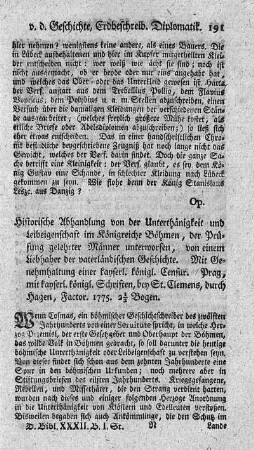 Historische Abhandlung von der Unterthänigkeit und Leibeigenschaft im Königreiche Böhmen.