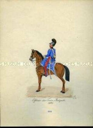 Uniformdarstellung, Offizier der Train-Brigade zu Pferd, 1846. Aus: Sammelmappe "Sachsens Militär", Königliche Arsenalsammlung.