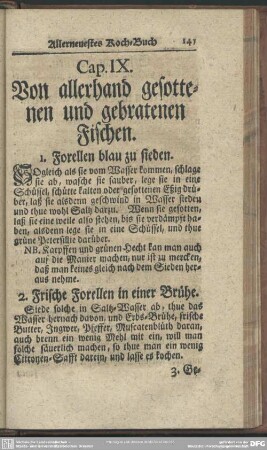 Cap. IX. Von allerhand gesottenen und gebratenen Fischen