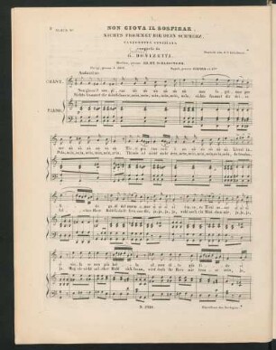 Non giova il sospirar : canzonetta veneziana / composta de G. Donizetti