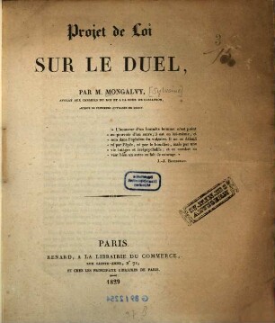 Projet de Loi sur le duel
