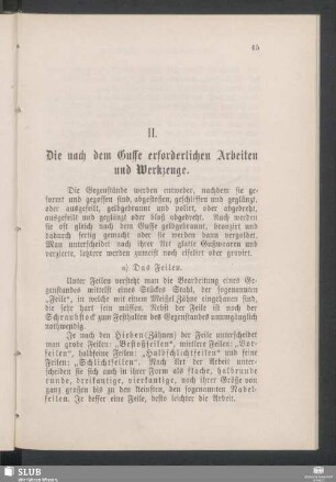 II. Die nach dem Gusse erforderlichen Arbeiten und Werkzeuge