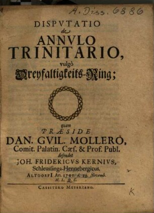 Disputatio de annulo trinitario : vulgo Dreyfaltigkeits-Ring