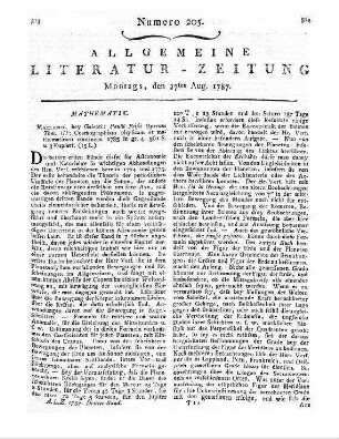 Frisi, P.: Paulli Frisii operum tomus 3. Cosmographiam physicam et mathematicam continens. Mailand: Galeati 1785