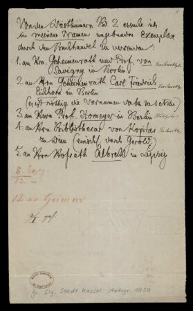 Brief von Jacob Grimm an Dieterichsche Buchhandlung, Göttingen
