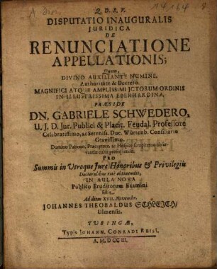 Disputatio Inauguralis Iuridica De Renunciatione Appellationis