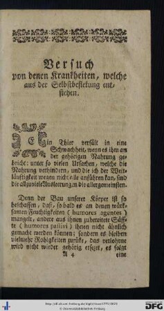 Versuch von denen Krankheiten, welche aus der Selbstbefleckung entstehen.