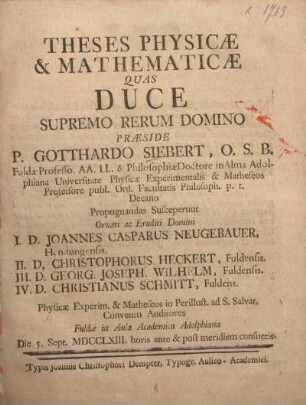 Theses physicae & mathematicae