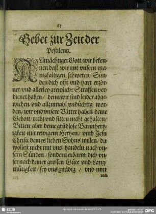 Gebet zur Zeit der Pestilentz