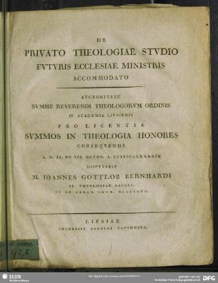 De Privato Theologiae Studio Futuris Ecclesiae Ministris Accommodato