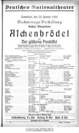 Aschenbrödel oder Der gläserne Pantoffel