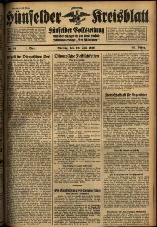 Erste Ausgabe vom Freitag, den 10. Juli 1936.