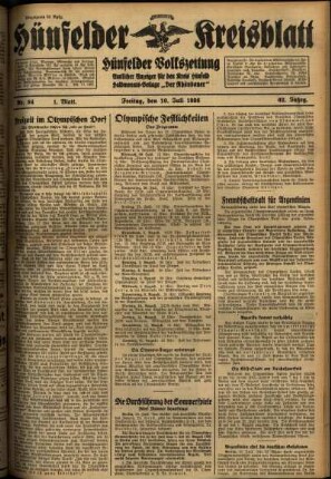 Erste Ausgabe vom Freitag, den 10. Juli 1936.