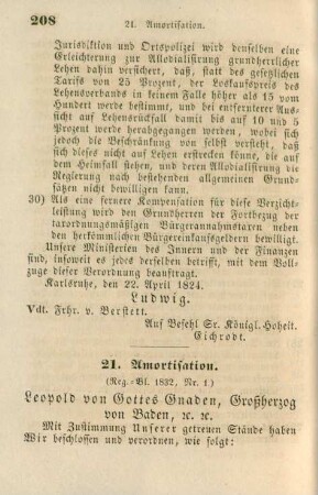 21. Amortisation (Reg.-Bl. 1832, Nr. 1)