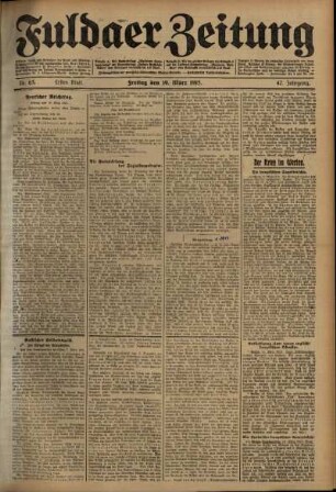 Erste Ausgabe vom Freitag, den 19. März 1915.