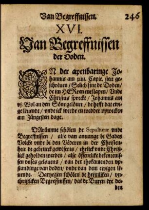 XVI. Van Begreffnissen der Doden.