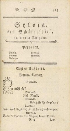 Sylvia, ein Schäferspiel, in einem Aufzuge.