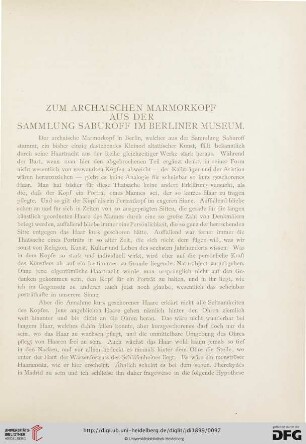 14: Zum archaischen Marmorkopf aus der Sammlung Saburoff im Berliner Museum
