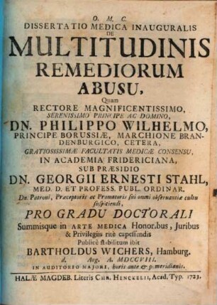Dissertatio Medica Inauguralis, De Multitudinis Remediorum Abusu