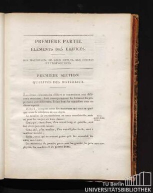 Première Section. Qualités des matériaux.