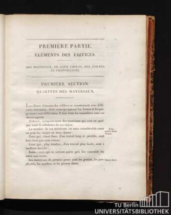 Première Section. Qualités des matériaux.