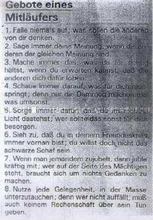 Fotoabzug eines Flugblattes mit ironischen Verhaltensregeln für DDR-Bürger - Sachkonvolut