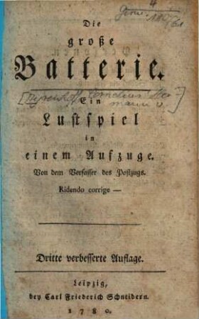 Die große Batterie : Ein Lustspiel in einem Aufzuge