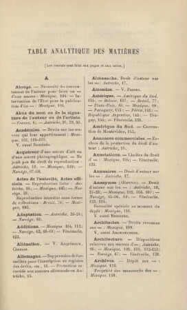 Table analytique des matières