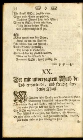 XX. Der mit unverzagtem Muth den Tod erwartende, und freudig sterbende Christ