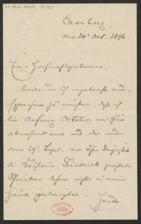 Brief an Ludwig Strecker  und Mainzer Liedertafel, B. Schott's Söhne : 24.10.1896