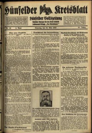 Zweite Ausgabe vom Samstag, den 21. Mai 1932.