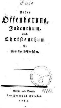 Ueber Offenbarung, Judenthum und Christenthum für Weisheitsforscher