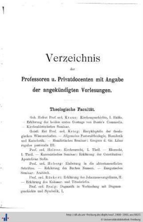 Verzeichnis der Professoren und Privatdocenten