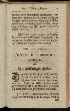 Das VI. Capitel, Febris inflammatoria benigna, oder Entzündungs-Fieber.