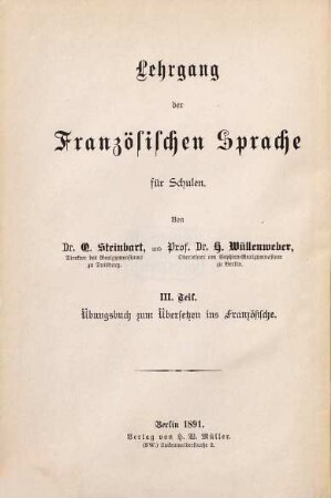 Übungsbuch zum Übersetzen ins Französische für höhere Lehranstalten