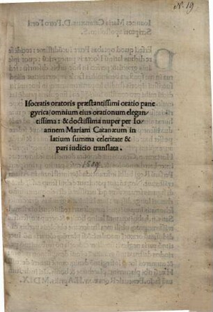 Isocratis oratoris praestantissimi oratio panegyrica