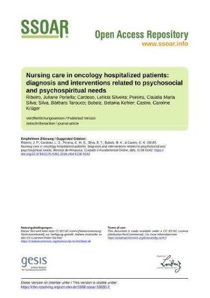 Nursing care in oncology hospitalized patients: diagnosis and interventions related to psychosocial and psychospiritual needs