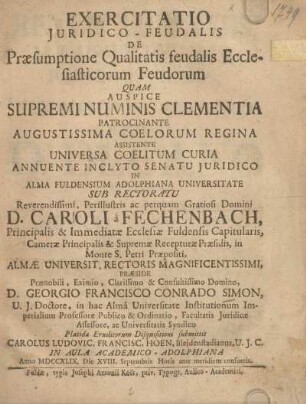 Exercitatio-juridico-feudalis de Praesumptione Qualitatis feudalis Ecclesiaticorum Feudorum