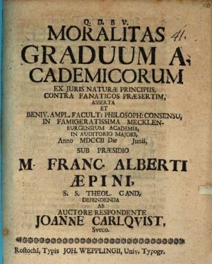 Moralitas graduum academicorum ex iuris naturae principiis, contra fanaticos praesertim, asserta