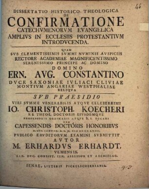 Diss. hist. theol. de confirmatione catechumenorum evangelica amplius in ecclesiis protestantium introducenda