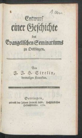 Entwurf einer Geschichte des Evangelischen Seminariums zu Oettingen
